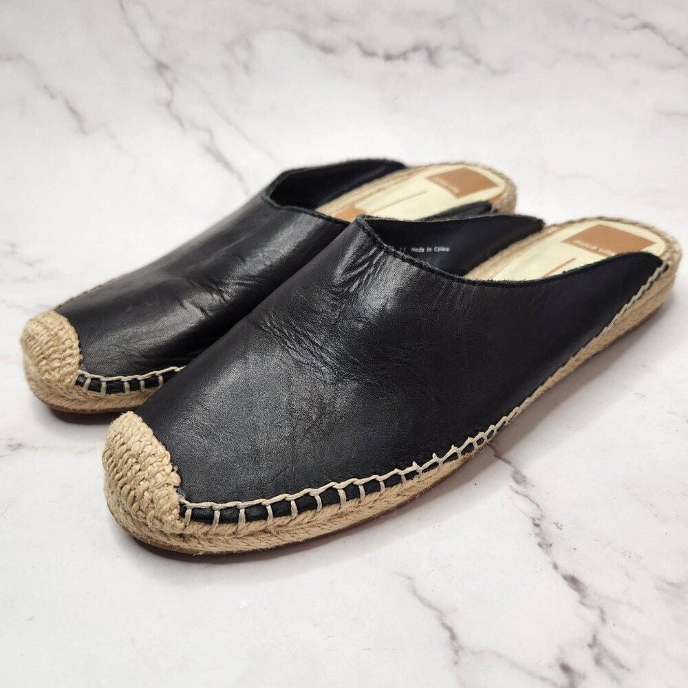 Dolce Vita Tyle Black Leather Mules Sandals Slip-On Flats Summer Women's 7.5
